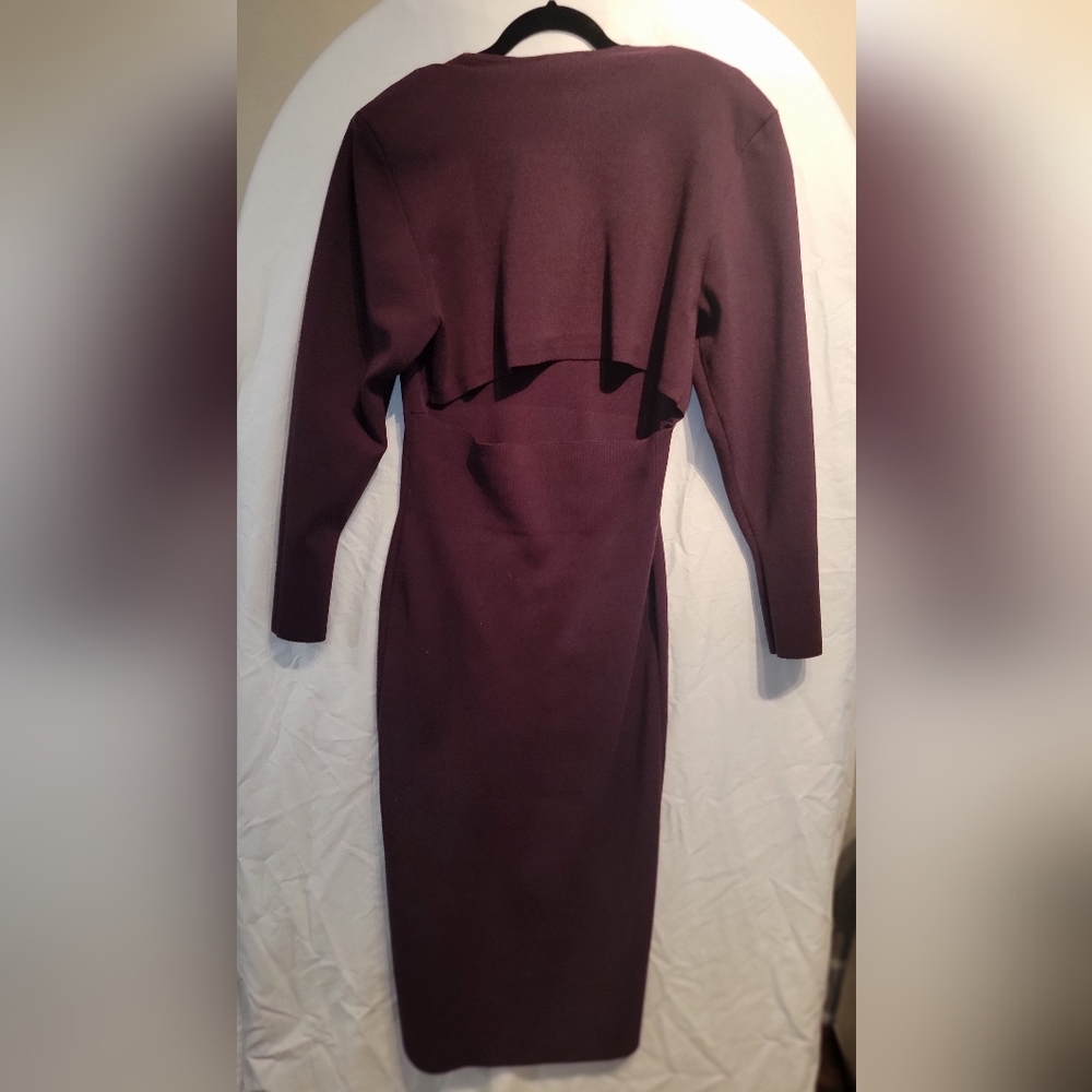 Express Red Sheath Dress with Peplum Ruffles and Dolman Sleeves